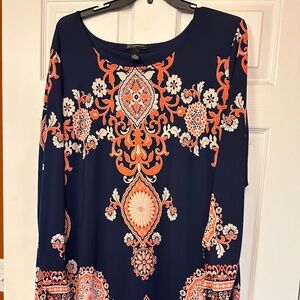 3x navy and coral paisley dress